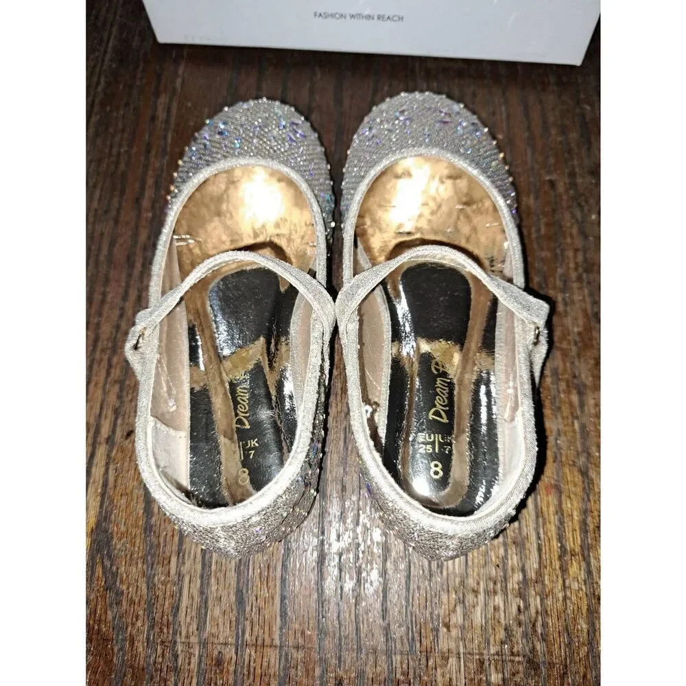 Girls Size 8 Dream Pairs Gold Glitter Embellished Angel Mary Jane Dress Shoes